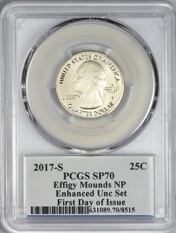 2017 S Enhanced Set Effigy Mounds Quarter PCGS SP70 - First Day of Issue!! Cover