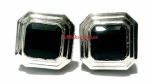 Natural Black onyx Gemstone With 925 Sterling Silver Cufflinks For Men's #1287 - Picture 1 of 3