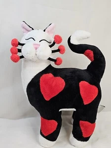 Peluche gatto argilla stravagante Amy Lacombe cuori San Valentino nero rosso bianco RARO - Foto 1 di 8