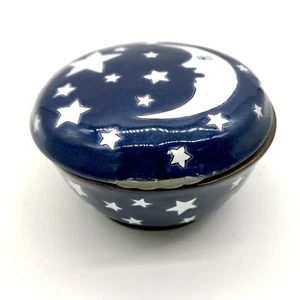 Vtg Kelvin Chen Small Moon And Star Celestial Round Enameled Trinket Box Boho - Picture 1 of 8