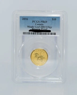2016 $10 Maple Leaf Efigy Reverse Proof Gold Coin PCGS PR69 - Image 1 of 2