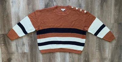DEREK HEART~NEW~Brown Striped Textured Knit L/S Cropped Sweater~Women's Size 2X~ - Image 1 of 4