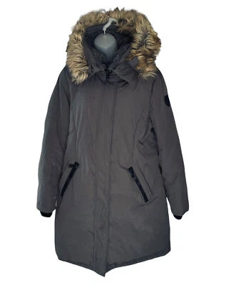 Chaqueta Abrigo Parka Vince Camuto Mujer Plumón Grande Gris Imitación Piel Capucha Largo Medio Foto 1 de 4
