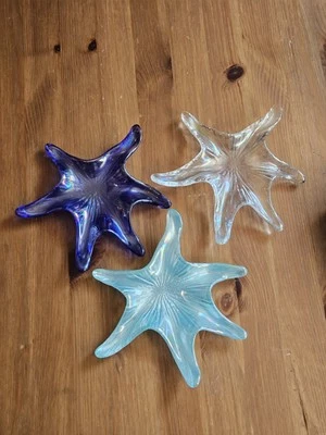 3 Platos Apilables Estrella de Mar Iridiscente Akcam Arte Turco Vidrio Caramelo Nuez Plato  Foto 1 de 4