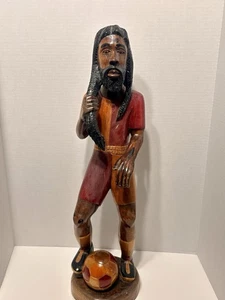 Vintage Bob Marley Soccer Statue Wood Jamaican Rasta Wood Carved 27” Rare - Picture 1 of 20