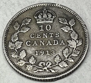 1913 Canada Silver 10 Cents (dime). Nice Original Example.  Free Shipping !! - Picture 1 of 4