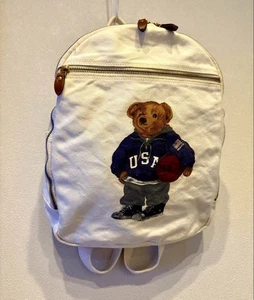 Polo Ralph Lauren Polo Bear Backpack Ralph Lauren offｰwhite Canvas Vintage - Picture 1 of 10