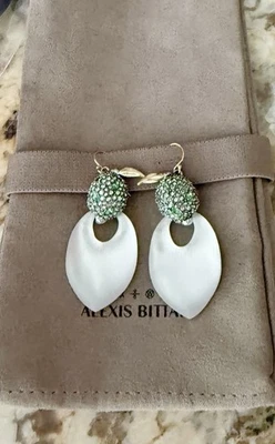 100% Authentic Alexis Bittar White Lucite, Crystal Lime Earrings - Image 1 of 4