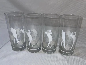 Vintage Etched White Frosted Golfers Silhouette 14 oz  Glasses. Set of 4. - Picture 1 of 7