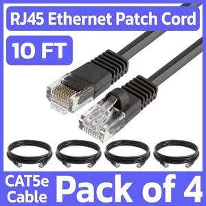 4 Pack Black Cat5e RJ45 Ethernet Patch Cord 10ft Internet Wire LAN Network Cable - Picture 1 of 7