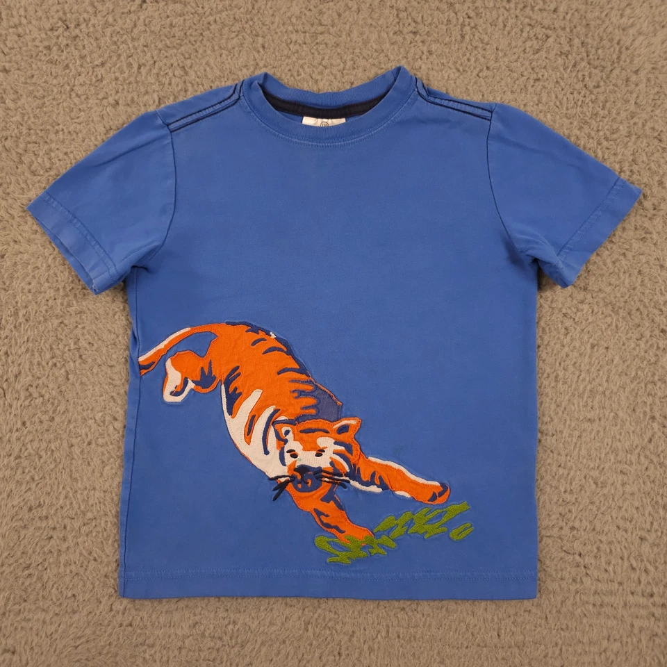 Camisa Hanna Andersson Niños 110 EE. UU. 5 Azul Naranja Bordada Tigre Cuello Redondo Camiseta Foto 1 de 4