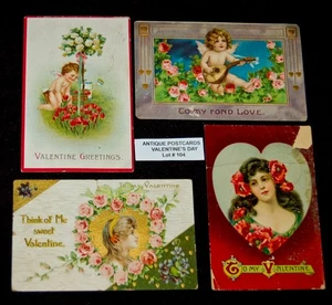 ANTIQUE Postcards Lot of 4 Over 110 Years Old Lot#104 Valentine's Day - Picture 1 of 2