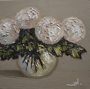 WEISSE BLUMEN ÖLGEMÄLDE VIVEK MANDALIA IMPRESSIONISMUS SAMMLERSTÜCK 12X12 SIGNIERT - Bild 1 von 7