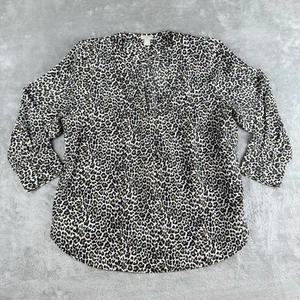 Top J Crew Mujer Grande Blanco Negro Estampado Leopardo Cuello en V Manga 3/4 Suelto Informal - Imagen 1 de 12