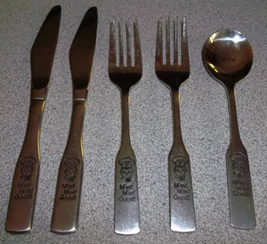 Vintage Campbells Soup Kids 5-teiliges Kinder Silberbesteck Set 2 Gabel 1 Löffel 2 Messer mm mm! - Bild 1 von 7