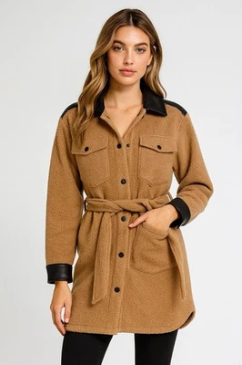 LAMARQUE Tan Black Zosia Belted Shacket/SMALL - Image 1 of 4