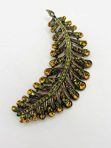 Feather Rhinestone Brooch Daus Inspired Rootbeer Citrine Peridot Color Crystals - Picture 1 of 8