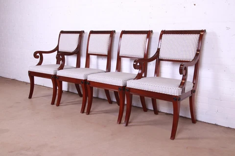 Baker Furniture Regency Mahogany and Ebonized Greek Key Dining Chairs, Set of 4 Cover