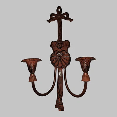 复古黄铜烛台壁挂双支架小天使烛台装饰 — 第 1/4 张图片