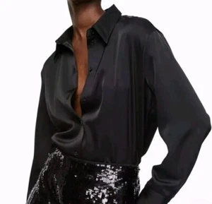 Satin BLUSE gr. M- L schwarz, sportlich- elegant, 1mal angezogen. - Bild 1 von 7