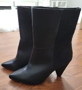 ELOQUII schwarze Wildleder Leder breite Schaft Kase Stiefel 9 W - Bild 1 von 4