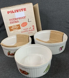 Pilivite France (3) Pleated Bowl/Souffle/Casserole Dishes 6.5” 7” 8” New In Box - Picture 1 of 8