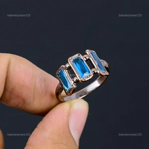Copper Swiss Blue Topaz Gemstone Anniversary Handmade Sister Electroformed Ring - Picture 1 of 11
