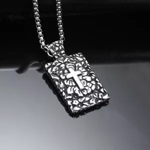 Men's Women's Vintage Cross Shield Pendant Necklace Christian Jewelry Chain 24" - Picture 1 of 4