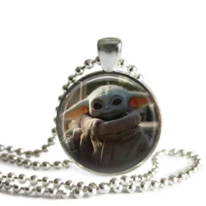 Mandalorian Baby Yoda 1 Inch Silver Plated Pendant Necklace Handmade - Picture 1 of 4
