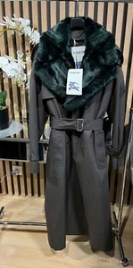 Burberry Long Button Up trench Coat With Fur Womans US Size 8 NWT - Picture 1 of 14