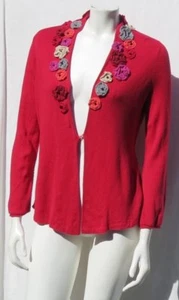 NIC + ZOE Cranberry Cotton Lyocell Floral Embellished Cardigan Sweater size L - Bild 1 von 6