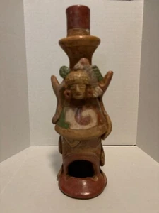 Bruciatore di incenso azteco argilla terracotta fatto a mano nativi messicani vintage alto 11" - Foto 1 di 7