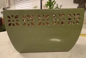 Green Perforated Glossy Ceramic Flower Planter Pot Cut Out Design Windowsill - Picture 1 of 18