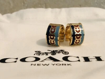 PENDIENTES ARO COACH SIGNATURE ESMALTE C - ORO/AZUL/MULTI-NUEVOS CON ETIQUETAS Y BOLSA Foto 1 de 4