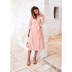 NWT Sezane LAURETTE midi DRESS Pea Powder Pink polka dot silk SZ44 US12 BUST40 - Picture 1 of 6