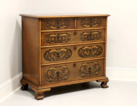 CENTURY FURNITURE Grand Rapids Chippendale Inlaid Walnut Five-Drawer Chest Cover