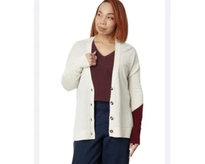 NWT Label Intarsia Cardigan Sweater Cream Large Maroon Cardi Super Soft - Picture 1 of 4