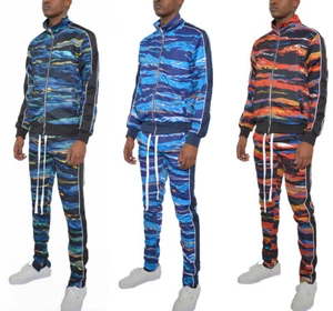 Mens Skinny Fit Stripe Print Track Jacket and Pant SET S-3XL - Picture 1 of 11