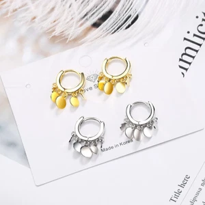 Womens 925 Sterling Silver Hoop Huggie Earrings Tassel Round Ear Clip Earrings - Picture 1 of 9