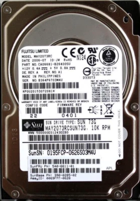 Sun Fujitsu 73GB 10K SAS 2.5" SFF HDD MAY2073RC 540-6611-01 390-0285-03 - Image 1 of 2