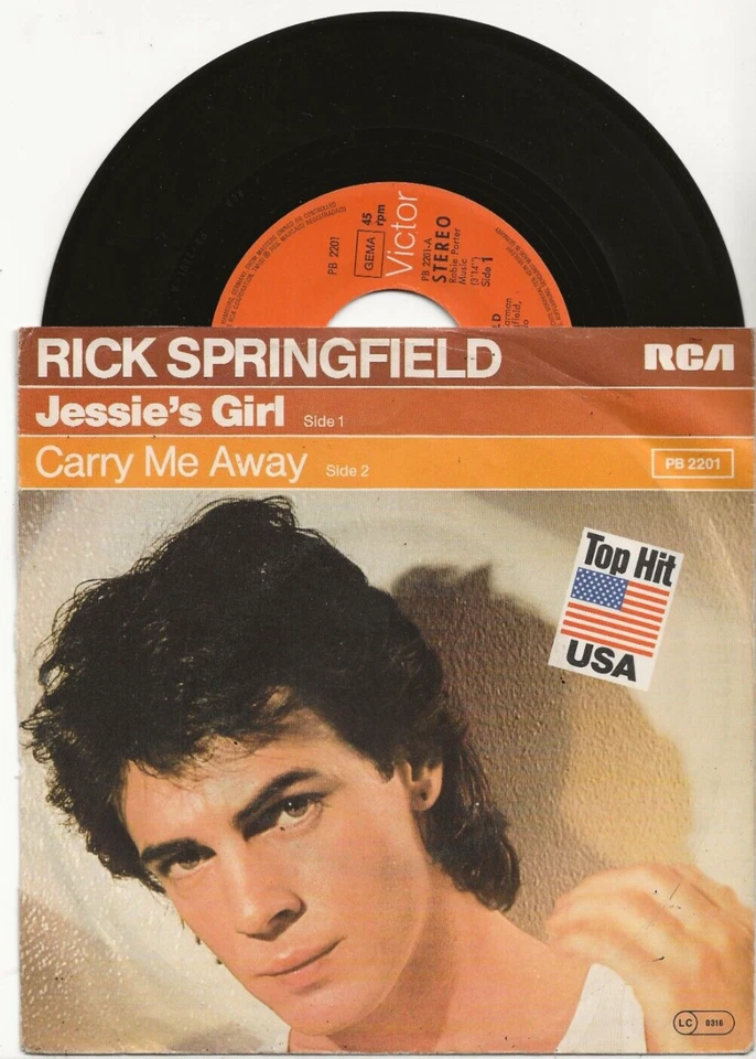 RICK SPRINGFIELD JESSIE'S GIRL ORIGINAL SINGLE FROM GERMANY, USA FLAG SLEEVE - Image 1 of 1