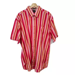 Camicia Tommy Hilfiger uomo XL manica corta rosa righe bottoni 100% cotone - Foto 1 di 12