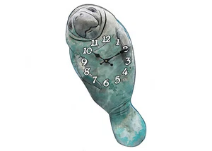 Manatee Clock Die Cut 14.5" Wood Wall Clock Ocean Beach Nautical Tropical New - Picture 1 of 6