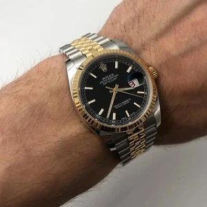 Rolex Datejust 36mm Stahl Gelbgold Schwarz Index Zifferblatt Automatische Uhr - Bild 1 von 6
