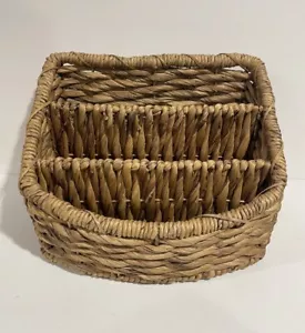 Wicker Magazine Basket Rattan Desk Organizer Tabletop Mail Holder Plate Utensils - Picture 1 of 10