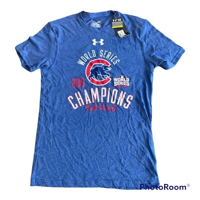 NEW Chicago Cubs World Series Under Armour Heat Gear Blue Baseball Shirt Mens S - Image 1 of 4