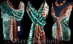 Scarf Wrap Hand Dyed by Maya Matazaro Silk Burnout Velvet Brown Deep Green Ombre - Picture 1 of 1