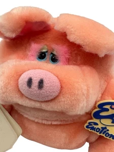 Vintage Mattel Emotions Pink Pig Plush 6" Beaufort Jr Blue Eyes Korea 1983 Tags - Picture 1 of 14