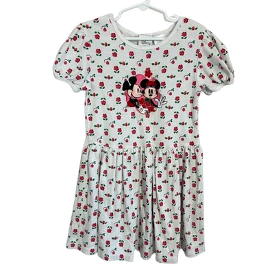 VTG 90s Disney Store Mickey Minnie Dress Girls 6 Floral White Cotton Stretch - Image 1 of 4