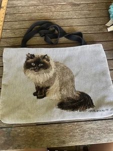Tapestry Siamese Cat Tote Bag Cottagecore Grannycore 90 Striped Two Side Chore - Picture 1 of 9